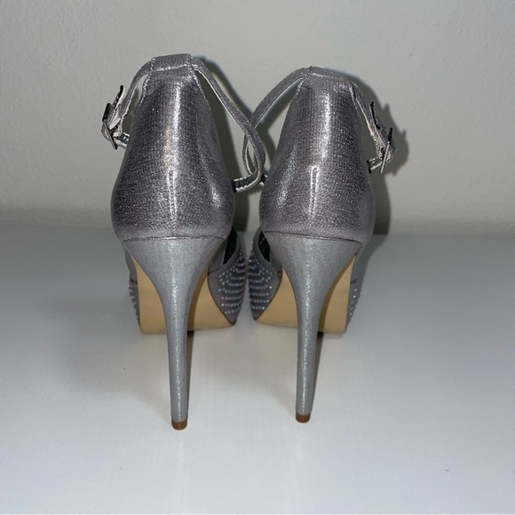 Steve Madden Naomeee Silver Metallic Rhinestone Jeweled Platform Stiletto Heels - Picture 4 of 9